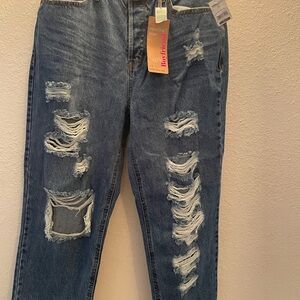 Vanilla Star Women's Ripped Blue Boyfriend Jeans